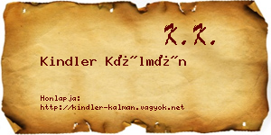 Kindler Kálmán névjegykártya